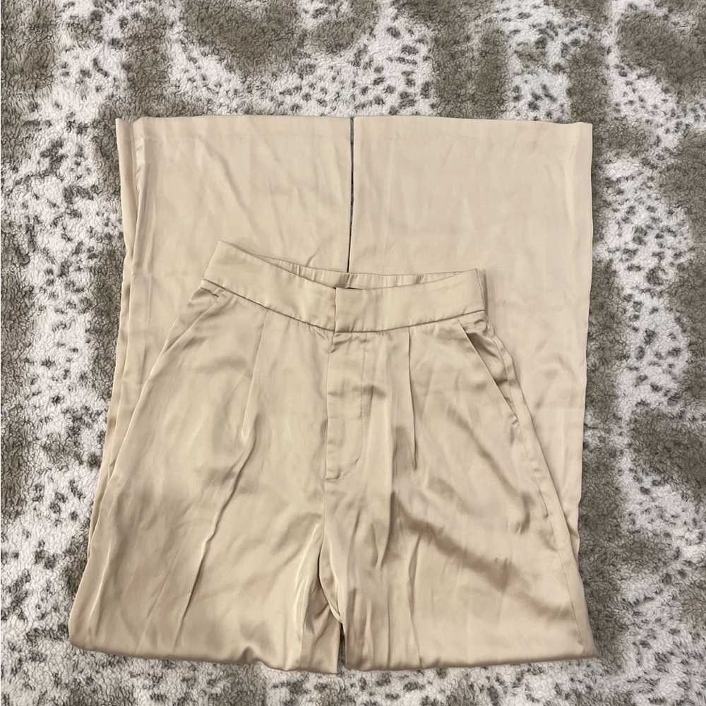 Zara Wide Leg Pants in Light Beige